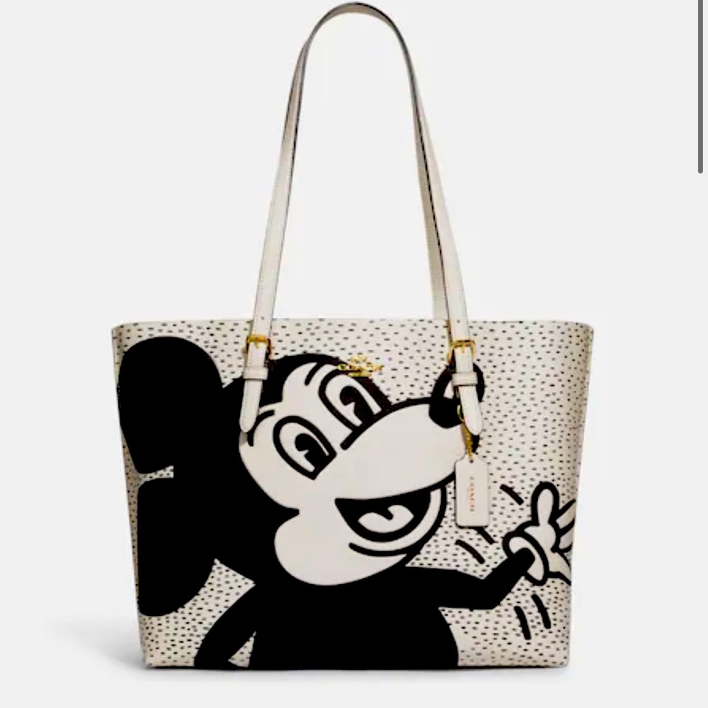 NWT COACH DISNEY MICKEY MOUSE X KEITH HARING MOLLIE TOTE CHALK LEATHER BAG
